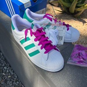Adidas Superstar - white/glory green/fuchsia